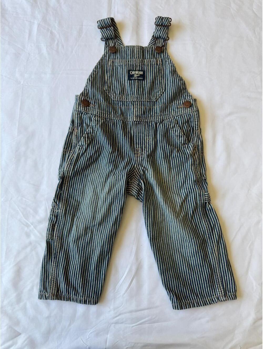 OshKosh B gosh white/blue striped overalls